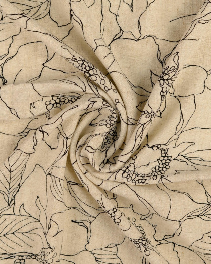 Lin Viscose Motif Jolies Fleurs Sur Fond Naturel - Mercerine