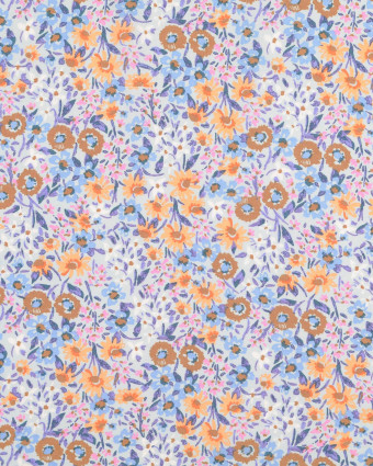 Tissu Popeline De Viscose Champ Fleuri Bleu - Mercerine