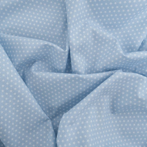 Popeline Coton Bleu Pastel Etoile Blanche - Oeko-Tex - Mercerine