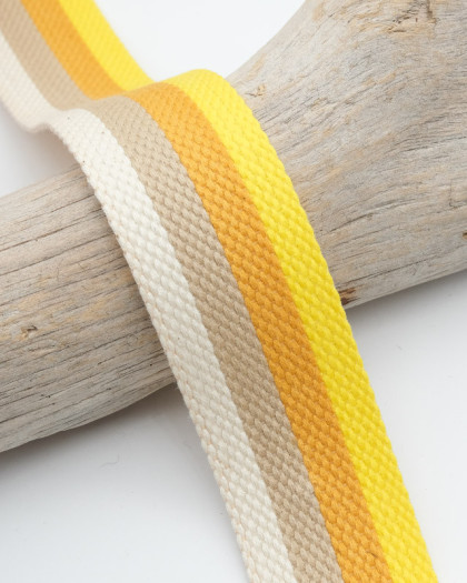 Sangle Coton Rayures Jaune Moutarde Taupe Ecru 30mm - Mercerine