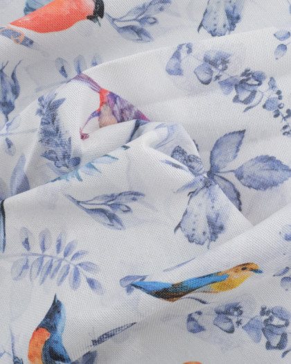 Tissu Coton Epais Blanc Motif Petit Oiseaux - Mercerine