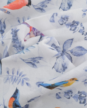 Tissu Coton Epais Blanc Motif Petit Oiseaux - Mercerine