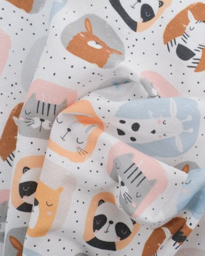 Tissu Toile Coton Epais Motif Petits Animaux - Mercerine
