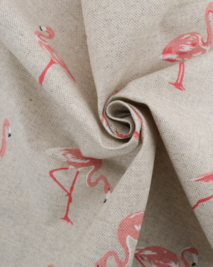 Tissu Effet Lin Enduit Flamant Rose - Mercerine