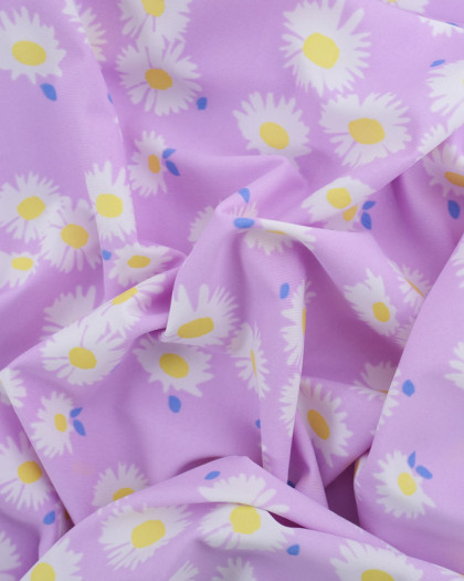 Tissu lycra Marguerite Fond Lilas - Mercerine
