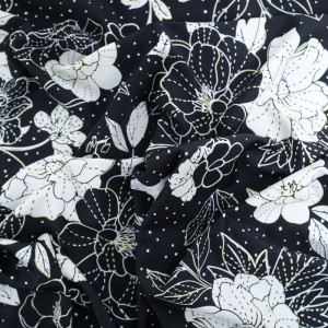 Tissu lycra Fleur blanche Fond Noir - Mercerine