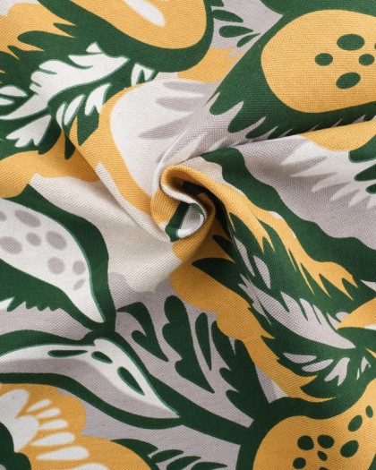 Tissu Effet Lin Hawaï Vert et Jaune - Oeko-Tex - Mercerine