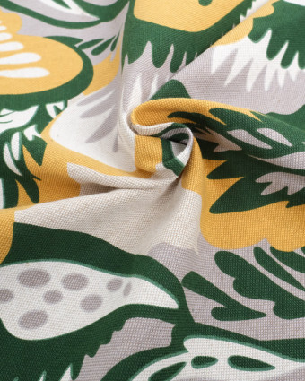 Tissu Effet Lin Hawaï Vert et Jaune - Oeko-Tex - Mercerine