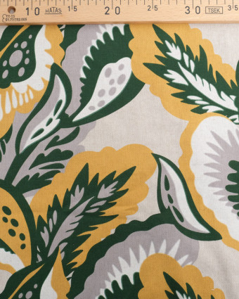 Tissu Effet Lin Hawaï Vert et Jaune - Oeko-Tex - Mercerine