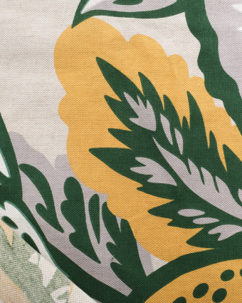 Tissu Effet Lin Hawaï Vert et Jaune - Oeko-Tex - Mercerine