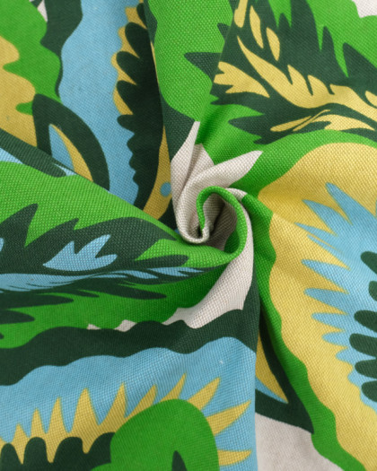 Tissu Effet Lin Hawaï Vert et Bleu- Oeko-Tex - Mercerine