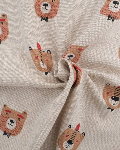 Tissu Effet Lin Petit Ours- Oeko-Tex - Mercerine