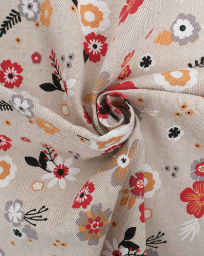 Tissu Effet Lin Petite Fleur Rouge- Oeko-Tex - Mercerine