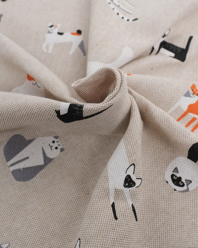 Tissu Effet Lin Petit Chat - Oeko-Tex -  Mercerine