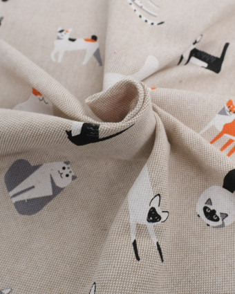 Tissu Effet Lin Petit Chat - Oeko-Tex -  Mercerine