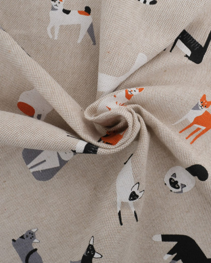 Tissu Effet Lin Petit Chat - Oeko-Tex - Mercerine