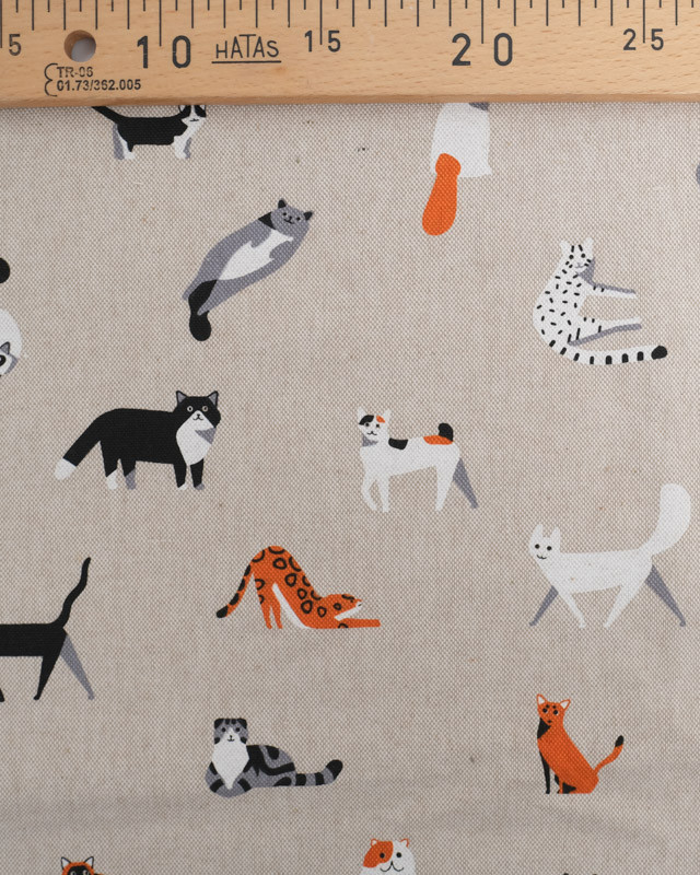 Tissu Effet Lin Petit Chat - Oeko-Tex -  Mercerine