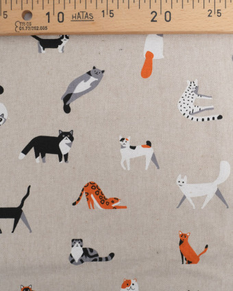 Tissu Effet Lin Petit Chat - Oeko-Tex -  Mercerine