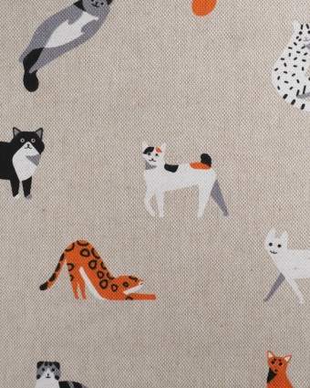 Tissu Effet Lin Petit Chat - Oeko-Tex -  Mercerine