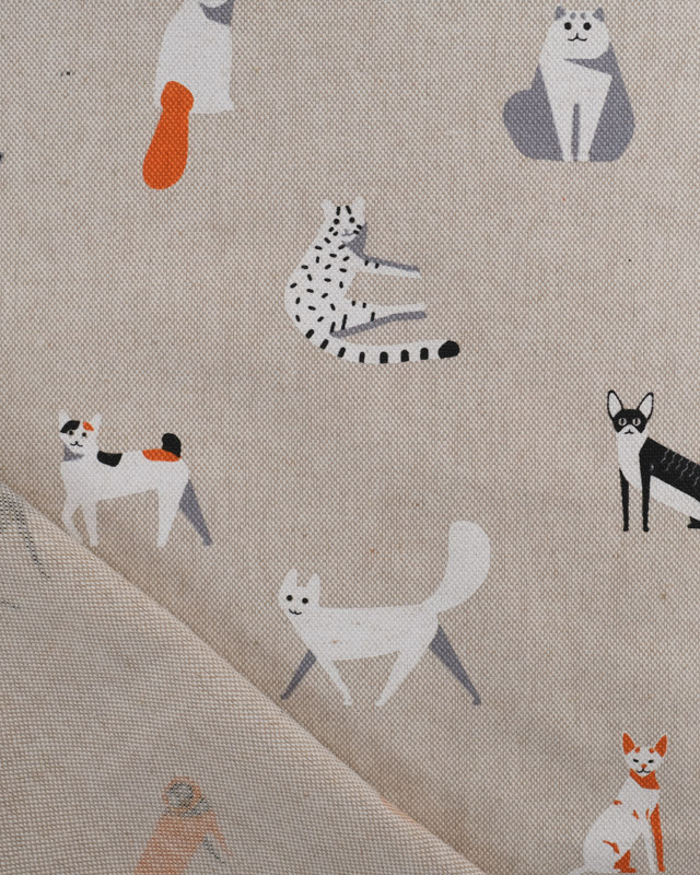 Tissu Effet Lin Petit Chat - Oeko-Tex -  Mercerine