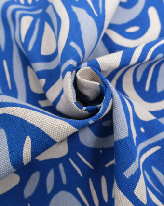 Tissu Effet Lin Arabesque Bleu - Oeko-Tex -  Mercerine