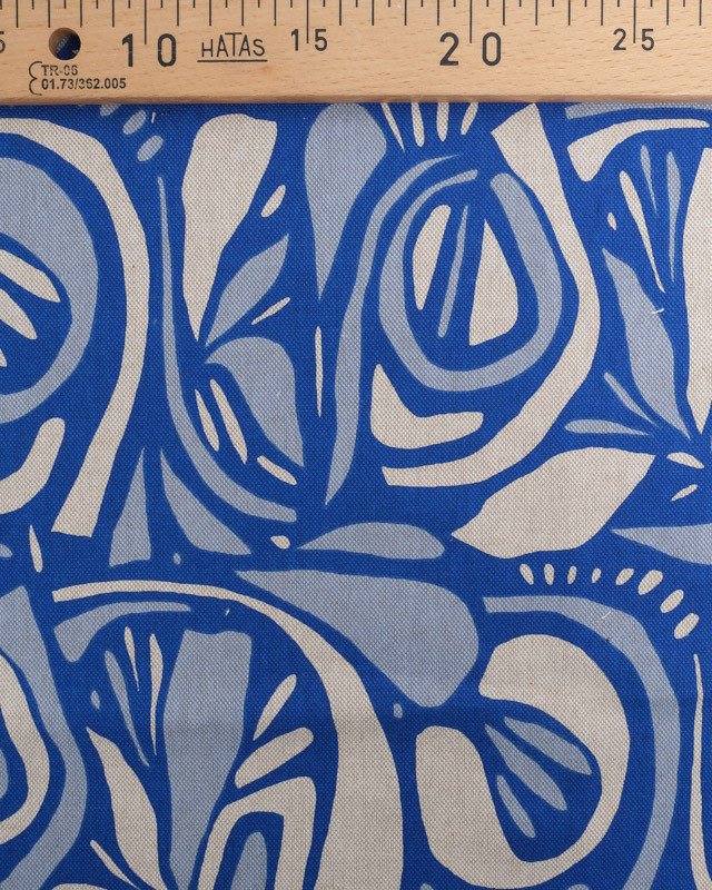 Tissu Effet Lin Arabesque Bleu - Oeko-Tex -  Mercerine