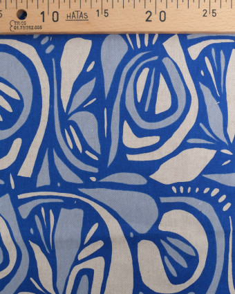 Tissu Effet Lin Arabesque Bleu - Oeko-Tex -  Mercerine