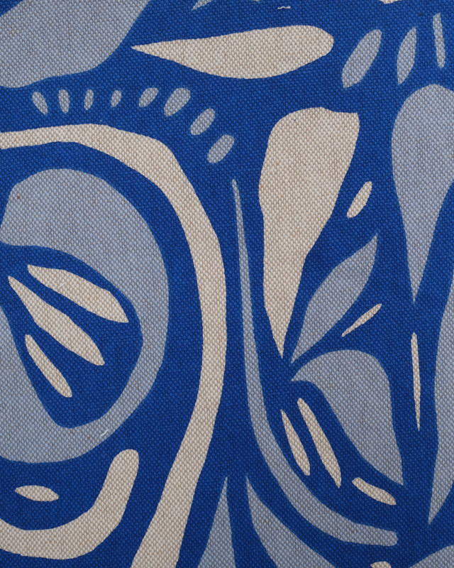 Tissu Effet Lin Arabesque Bleu - Oeko-Tex -  Mercerine