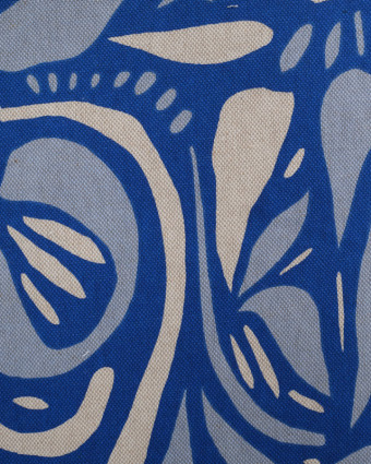 Tissu Effet Lin Arabesque Bleu - Oeko-Tex -  Mercerine