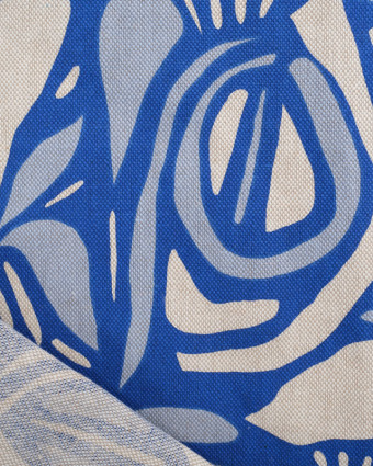 Tissu Effet Lin Arabesque Bleu - Oeko-Tex -  Mercerine