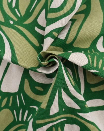 Tissu Effet Lin Arabesque Vert - Oeko-Tex - Mercerine