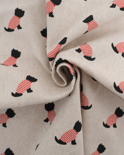 Tissu Effet Lin Petit Chien - Oeko-Tex - Mercerine