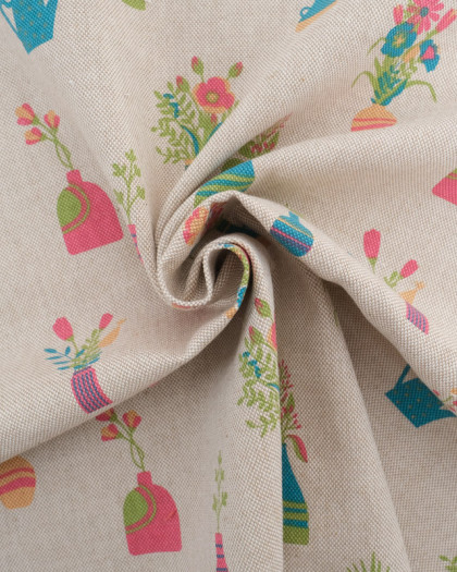 Tissu Effet Lin Bouquet De Fleurs - Oeko-Tex - Mercerine