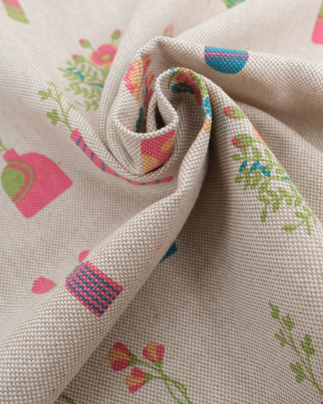 Tissu Effet Lin Bouquet De Fleurs - Oeko-Tex-  Mercerine