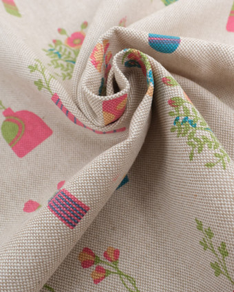 Tissu Effet Lin Bouquet De Fleurs - Oeko-Tex-  Mercerine
