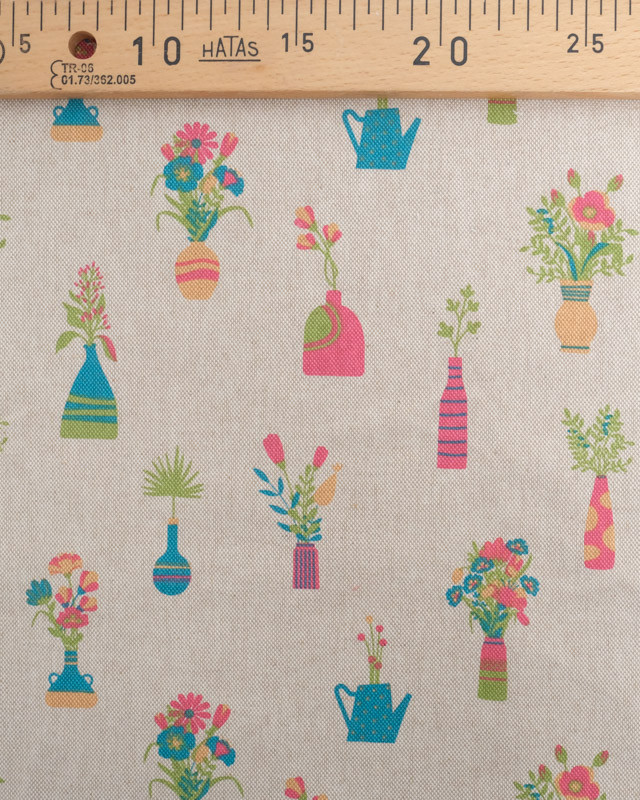 Tissu Effet Lin Bouquet De Fleurs - Oeko-Tex-  Mercerine