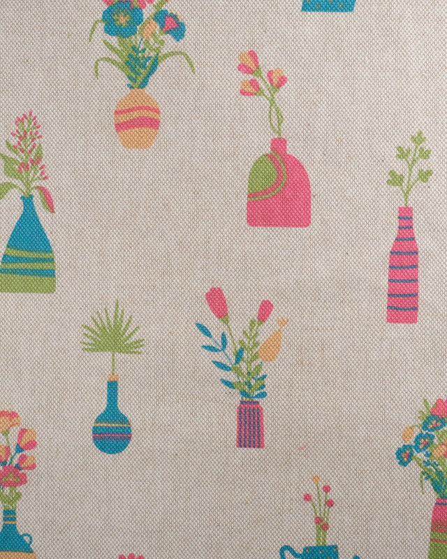 Tissu Effet Lin Bouquet De Fleurs - Oeko-Tex-  Mercerine