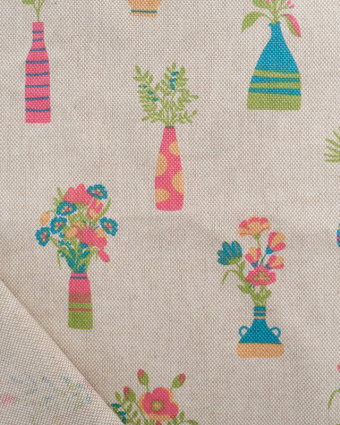 Tissu Effet Lin Bouquet De Fleurs - Oeko-Tex-  Mercerine
