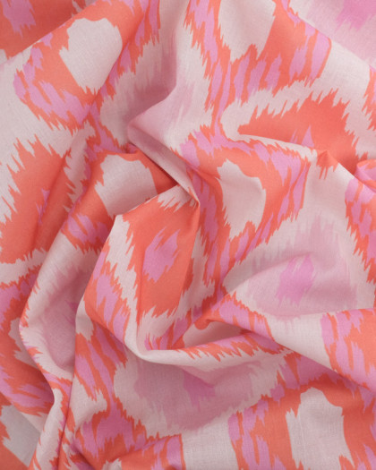 Voile De Coton Nude Losanges Roses et Oranges - Mercerine