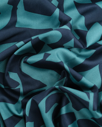 Tissu Satin de Coton Motif Abstrait Bleu Vert  - Mercerine