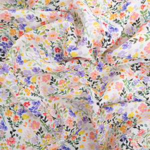 Tissu Viscose Ecru Petites Fleurs Multicolores - Mercerine