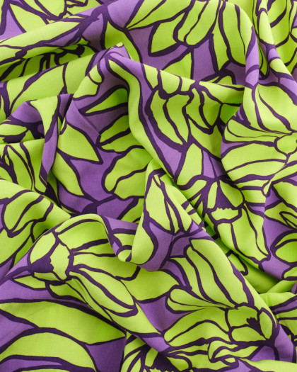 Viscose Inked Bouquet Violet et Vert - Nerida Hansen - Mercerine