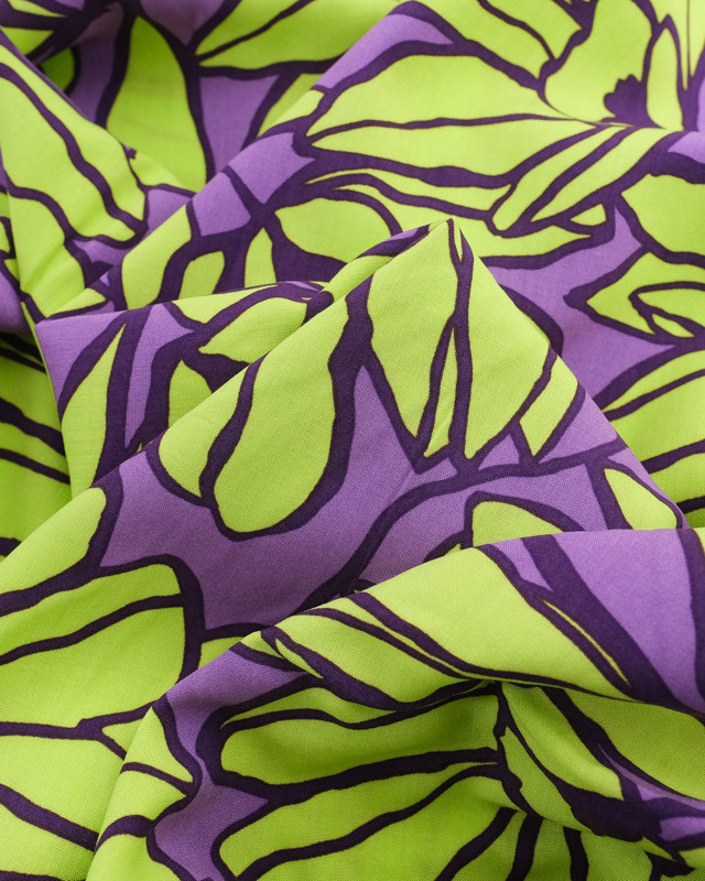 Viscose Inked Bouquet Violet et Vert  - Nerida Hansen - Mercerine