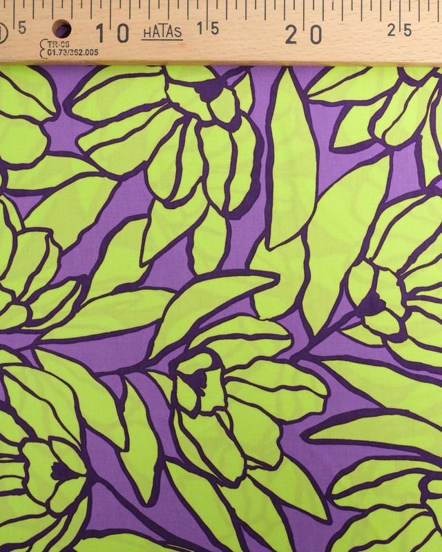 Viscose Inked Bouquet Violet et Vert  - Nerida Hansen - Mercerine