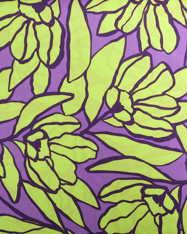 Viscose Inked Bouquet Violet et Vert  - Nerida Hansen - Mercerine