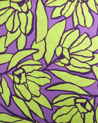Viscose Inked Bouquet Violet et Vert  - Nerida Hansen - Mercerine