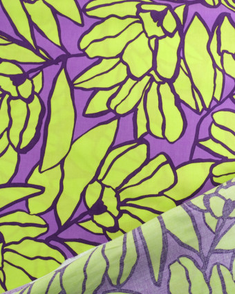 Viscose Inked Bouquet Violet et Vert  - Nerida Hansen - Mercerine
