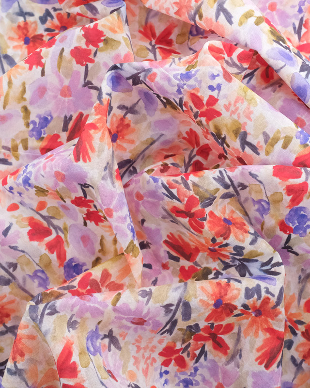 Tissu Coton Fleurs Colorées Aquarelle - Mercerine