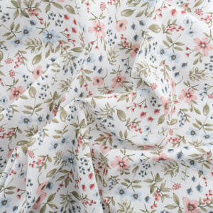 Tissu Coton Blanc Fleuri  - Poppy Design - Mercerine