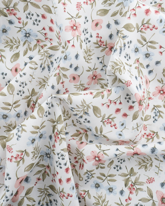 Tissu Coton Blanc Fleuri  - Poppy Design - Mercerine